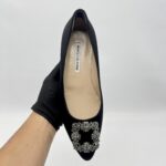 Manolo Blahnik Hangisi Flat Satin Black
