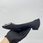 Manolo Blahnik Hangisi Flat Satin Black