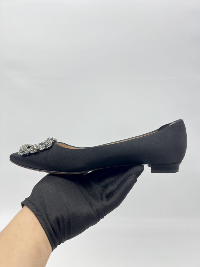 Manolo Blahnik Hangisi Flat Satin Black