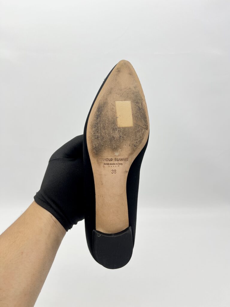 Manolo Blahnik Hangisi Flat Satin Black