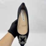 Manolo Blahnik Hangisi Flat Satin Black