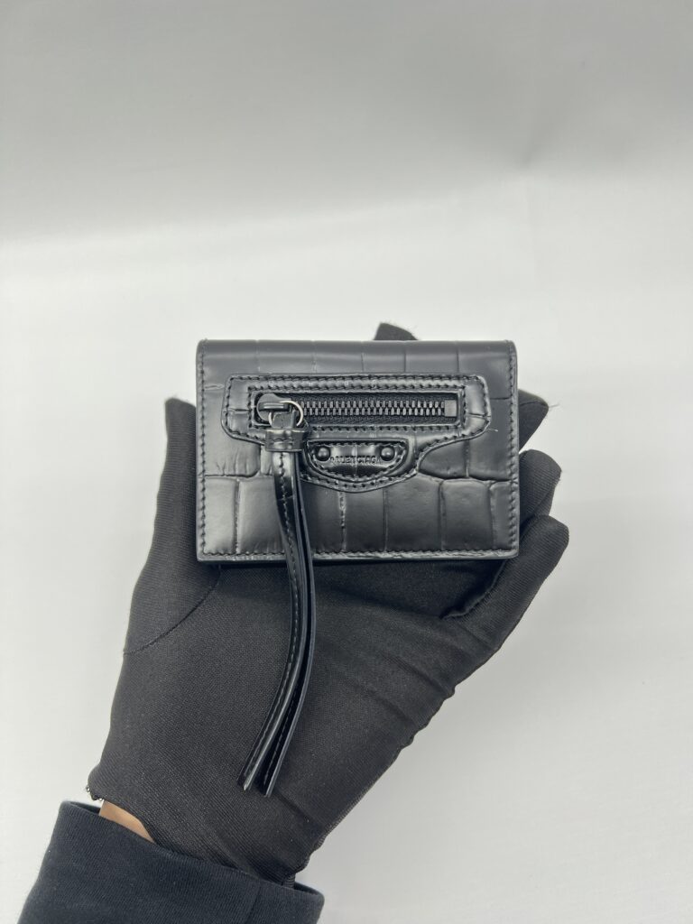 Balenciaga Neo Classic Trifold Croco Embossed Black SHW