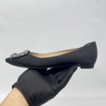 Manolo Blahnik Hangisi Flat Satin Black