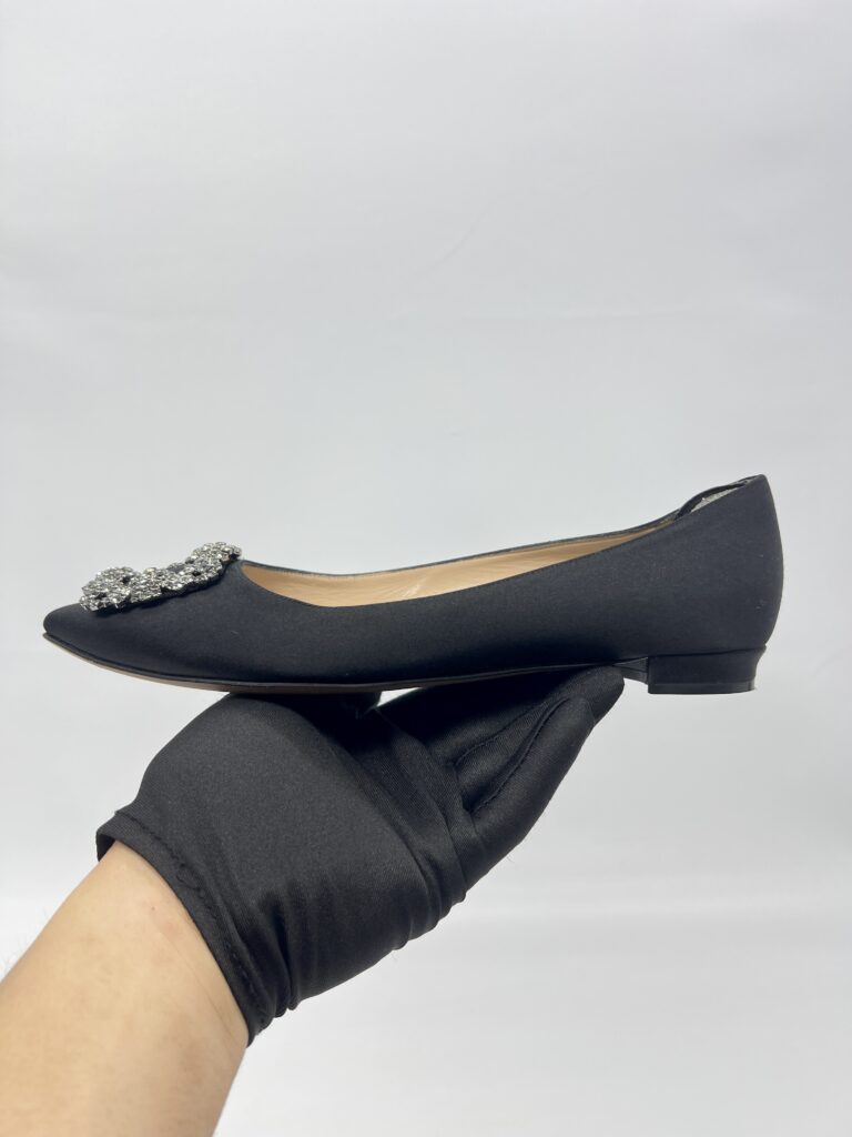 Manolo Blahnik Hangisi Flat Satin Black