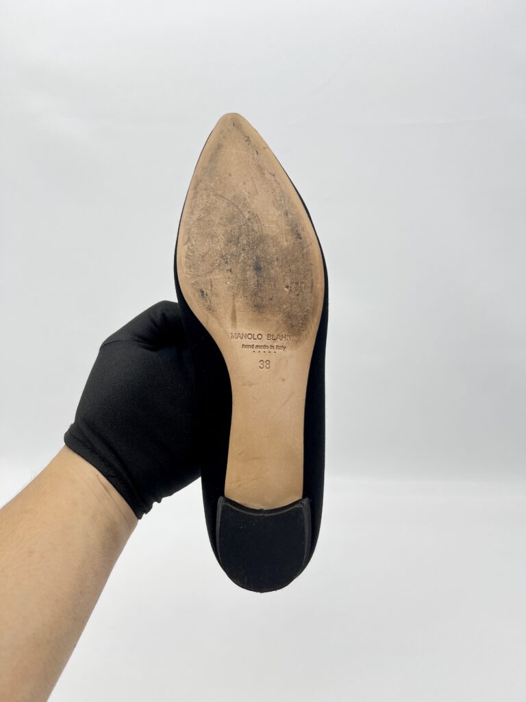 Manolo Blahnik Hangisi Flat Satin Black