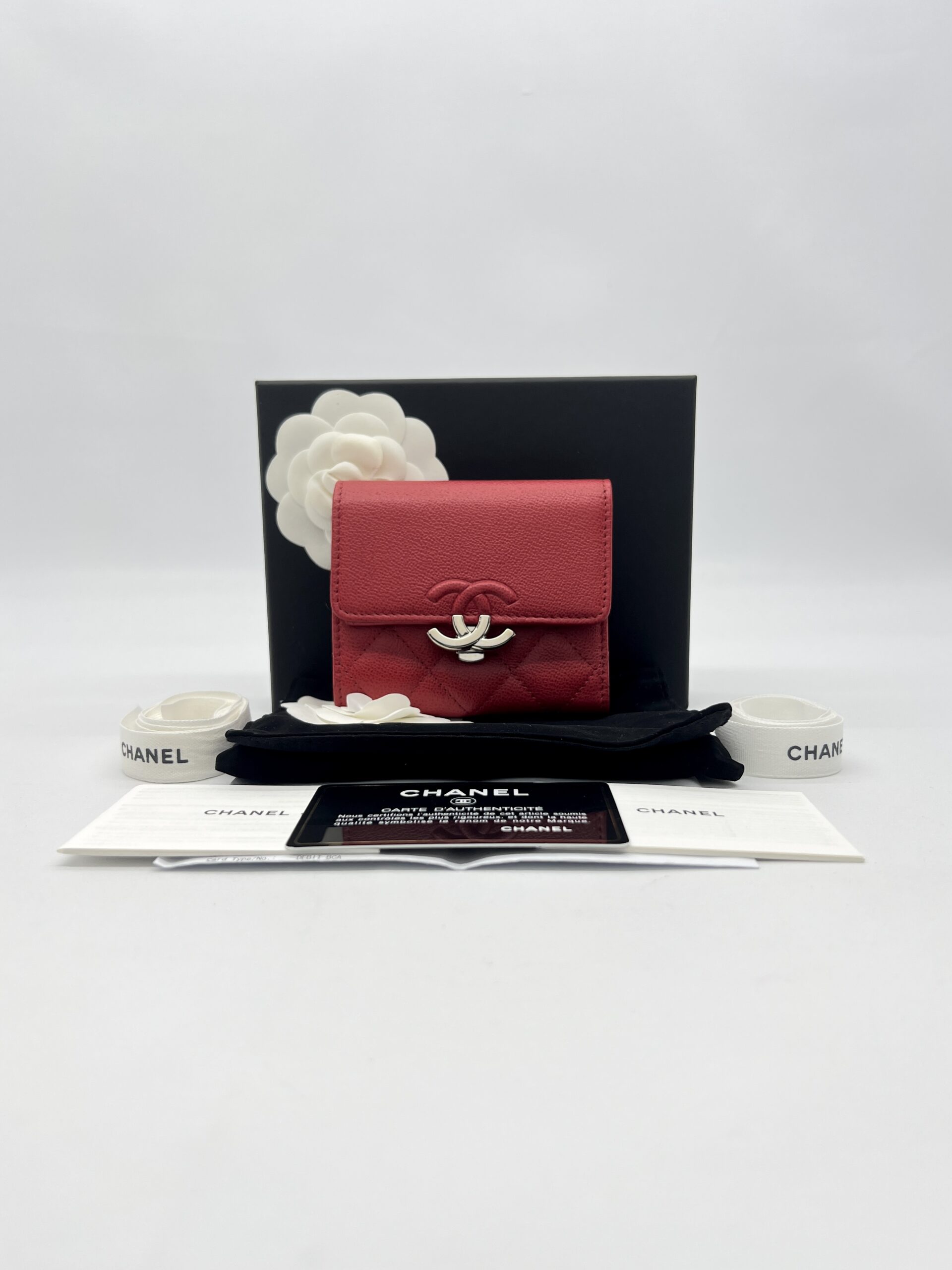Chanel Trifold Wallet Mini Caviar Red SHW