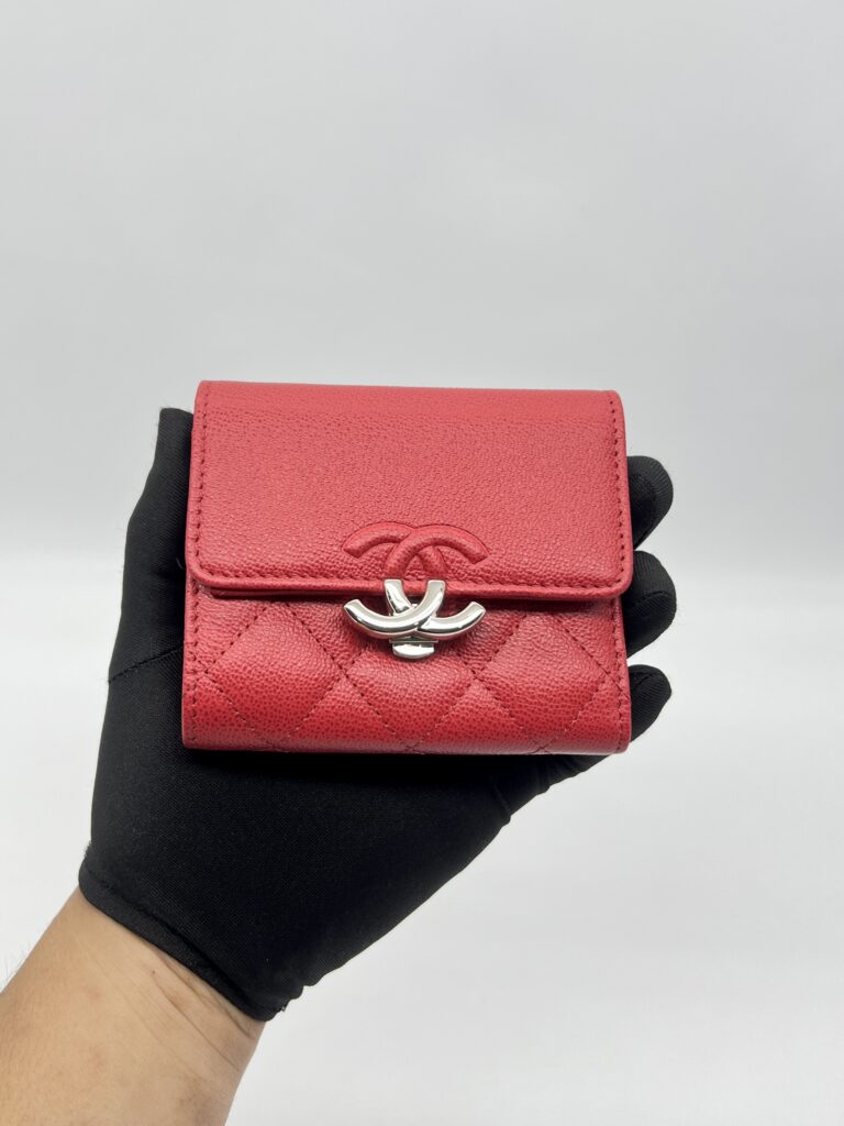 Chanel Trifold Wallet Mini Caviar Red SHW
