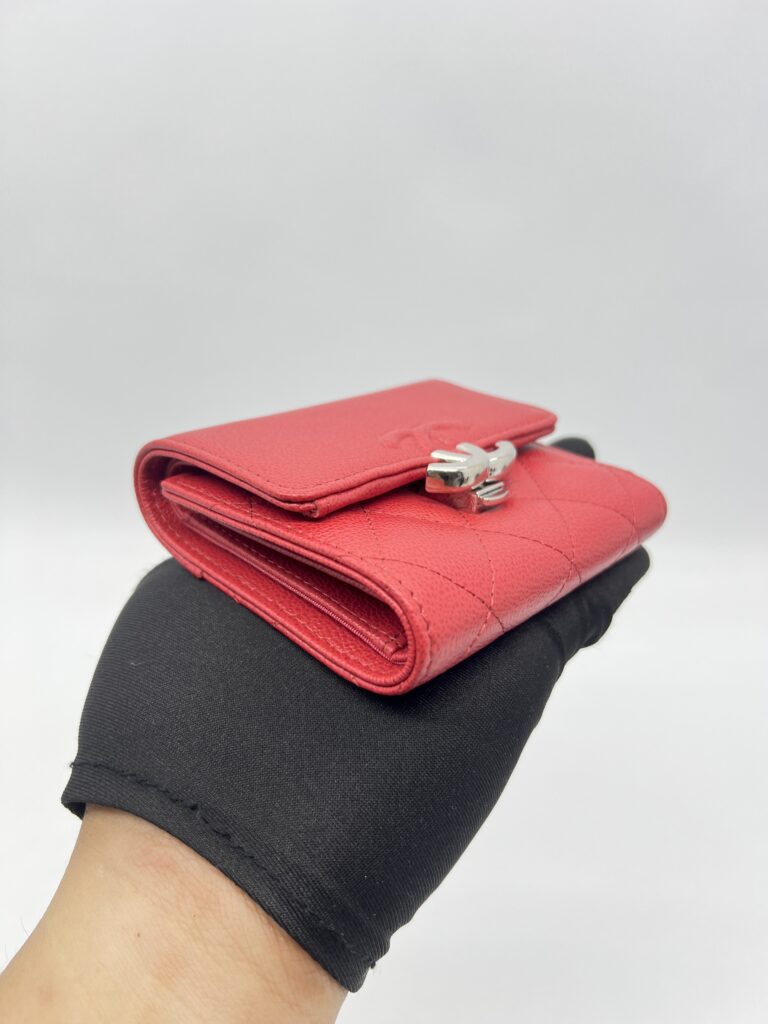 Chanel Trifold Wallet Mini Caviar Red SHW