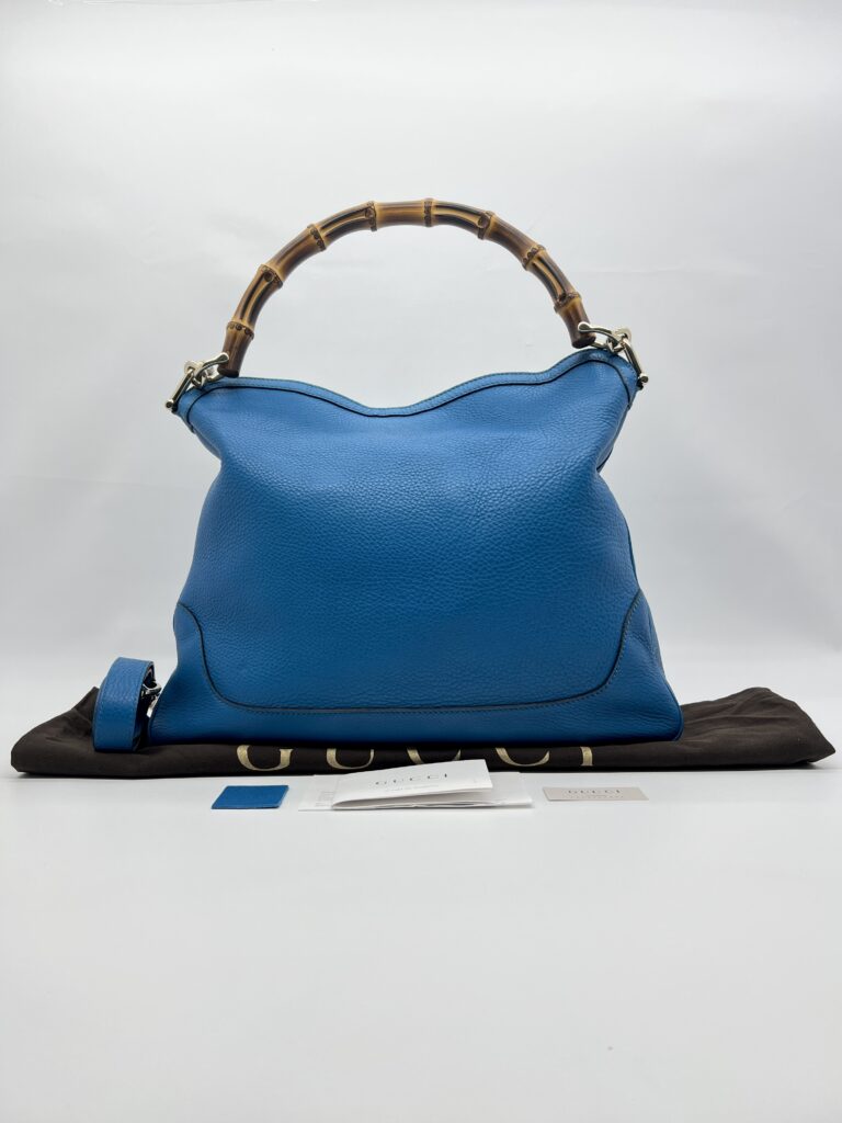 Gucci Diana Bamboo Handle Blue Pebbled