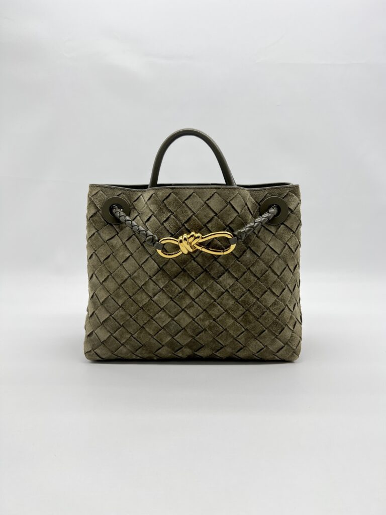 Bottega Veneta Small Andiamo Suede Intrecciato Cypress GHW