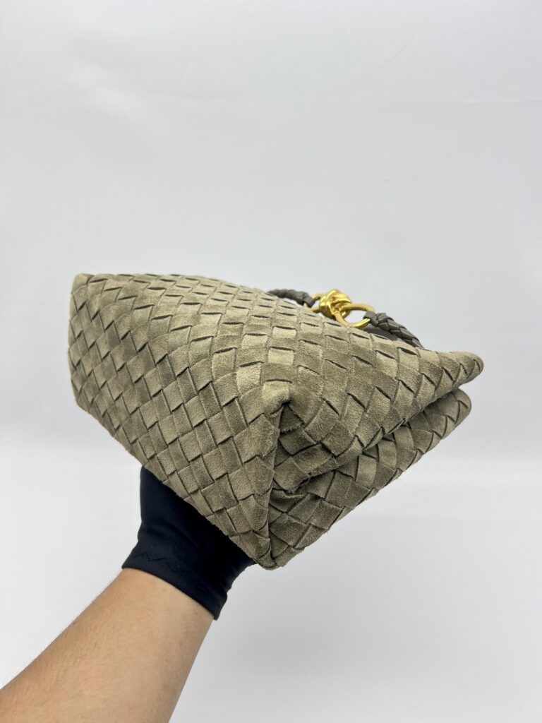 Bottega Veneta Small Andiamo Suede Intrecciato Cypress GHW