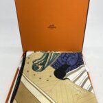 Hermes Carre Twill Mystere Scarf Camel/ Vert/ Blanc