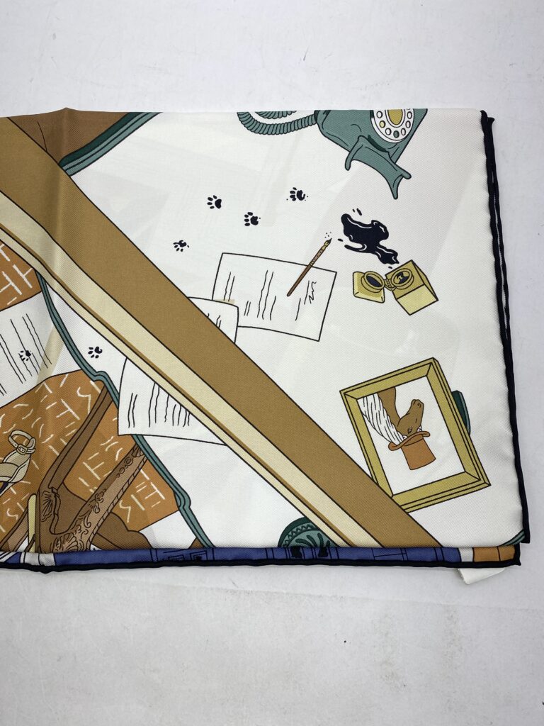 Hermes Carre Twill Mystere Scarf Camel/ Vert/ Blanc