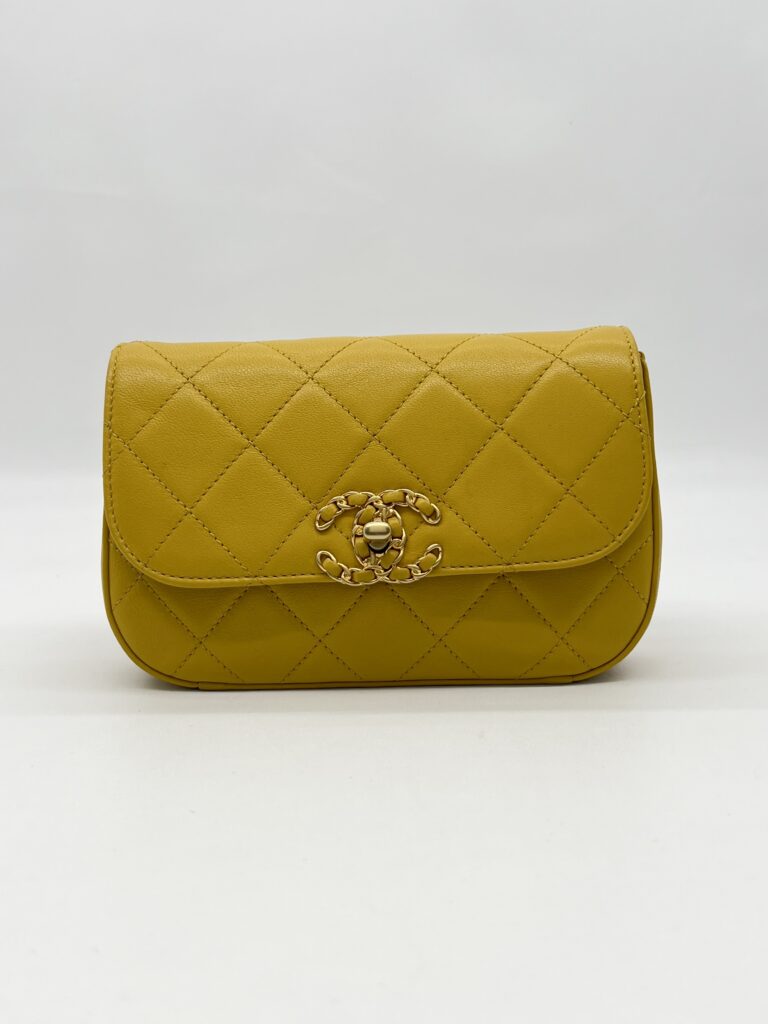 Chanel Chain Infinity Waist Belt Bag Yellow GHW