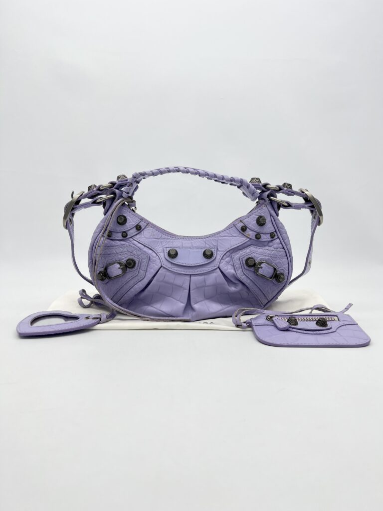 Balenciaga Le Cagole XS Croco Lilac SHW