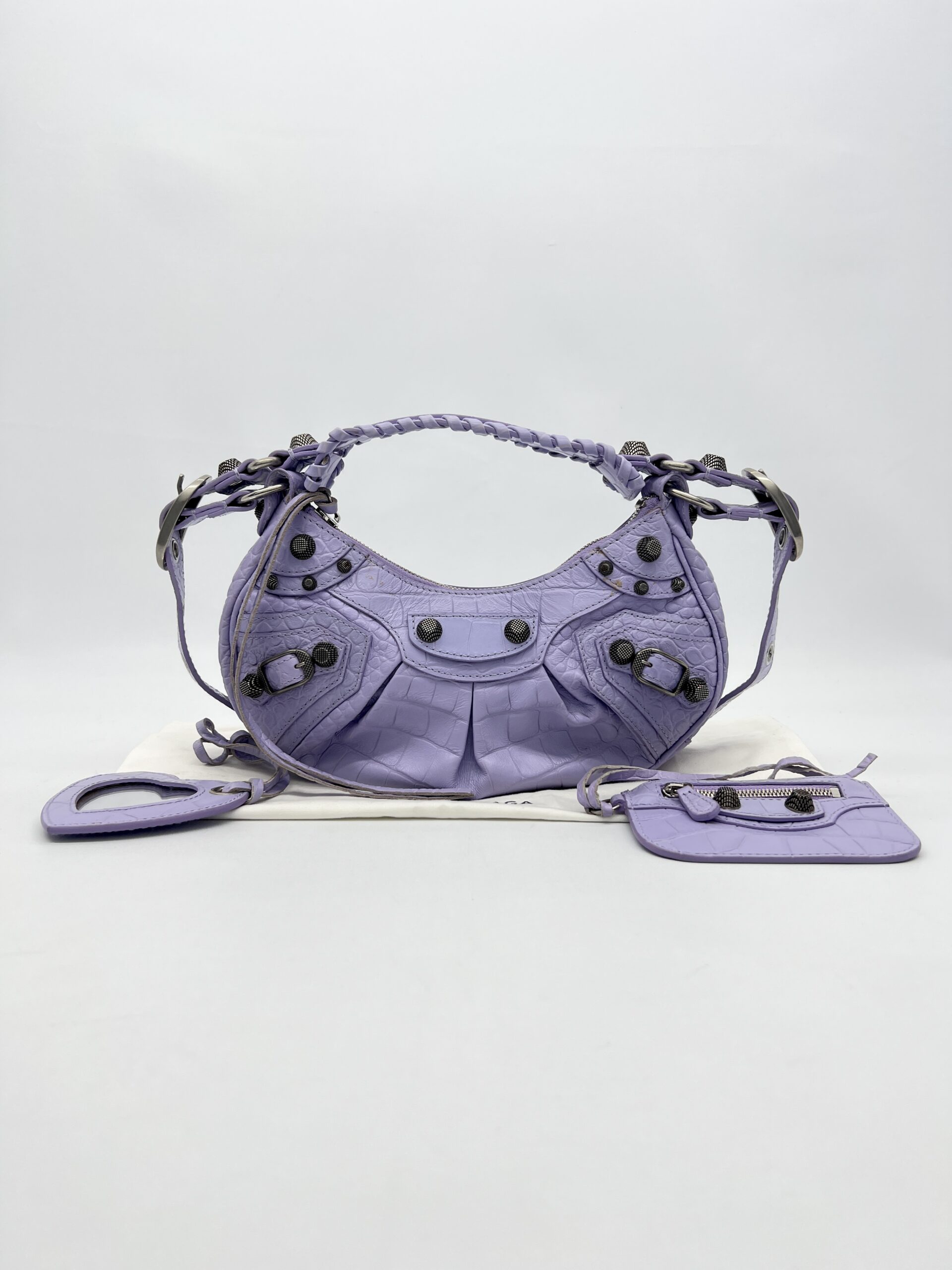Balenciaga Le Cagole XS Croco Lilac SHW