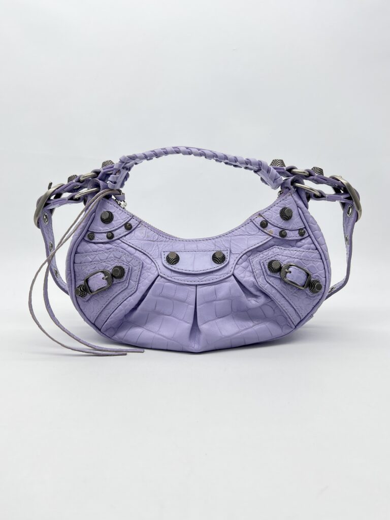 Balenciaga Le Cagole XS Croco Lilac SHW