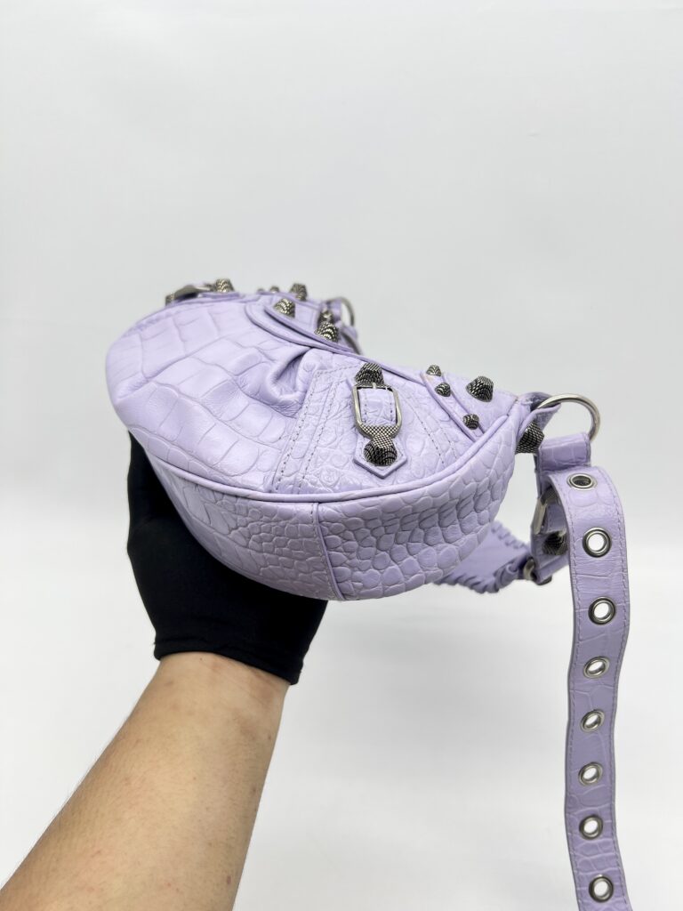 Balenciaga Le Cagole XS Croco Lilac SHW