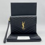 Saint Laurent Envelope Wristlet Grained Black GHW