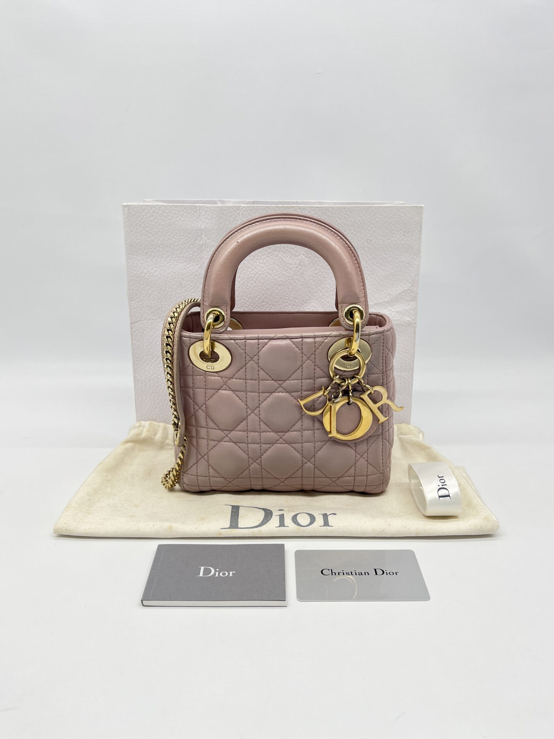 Dior Lady Dior Mini Lambskin Light Pink GHW