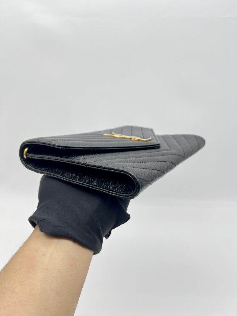 Saint Laurent Envelope Wristlet Grained Black GHW