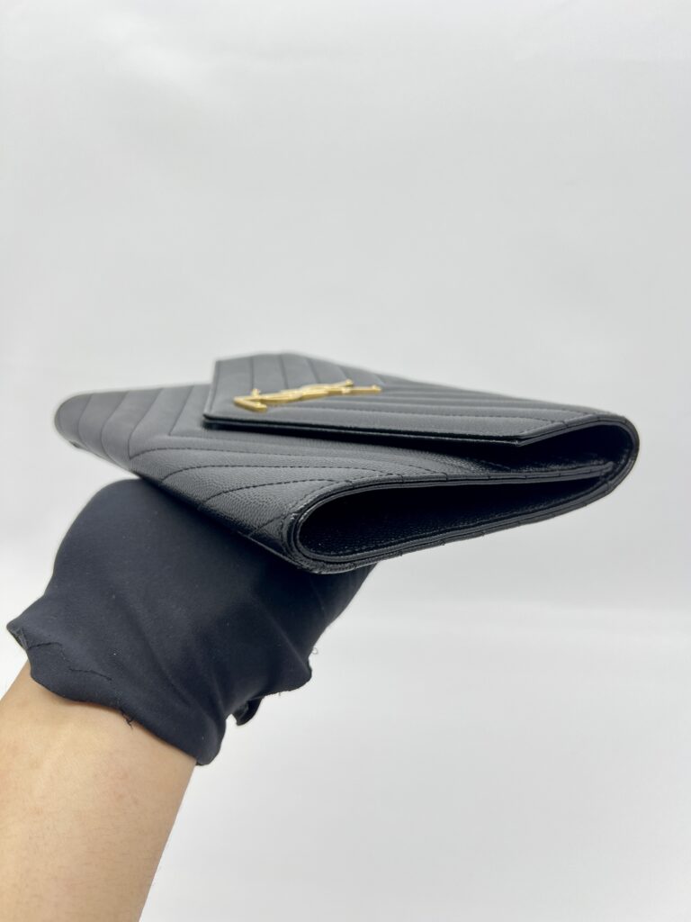 Saint Laurent Envelope Wristlet Grained Black GHW