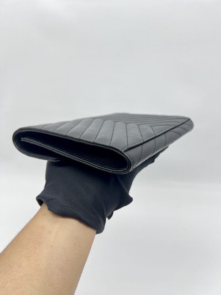 Saint Laurent Envelope Wristlet Grained Black GHW