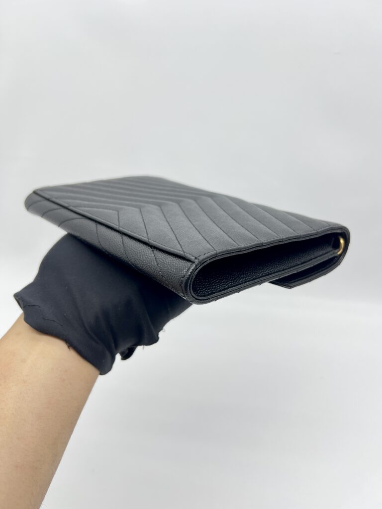 Saint Laurent Envelope Wristlet Grained Black GHW