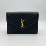 Saint Laurent Envelope Wristlet Grained Black GHW