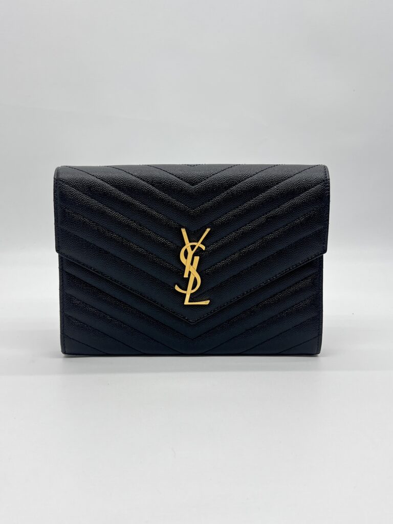 Saint Laurent Envelope Wristlet Grained Black GHW