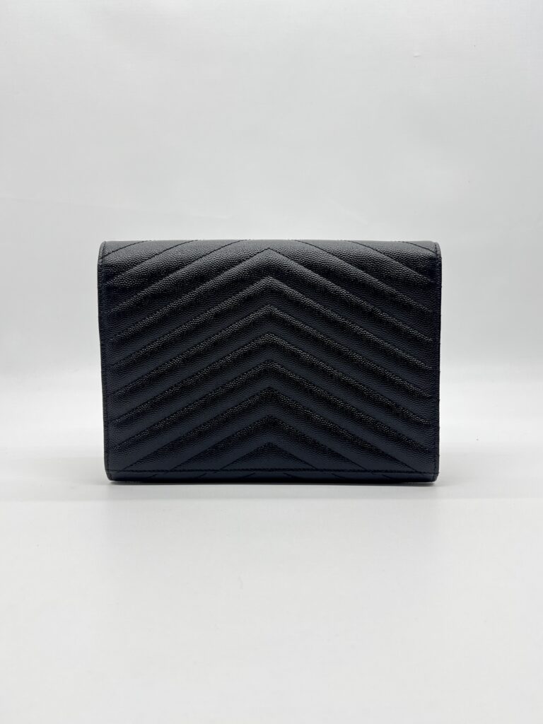Saint Laurent Envelope Wristlet Grained Black GHW