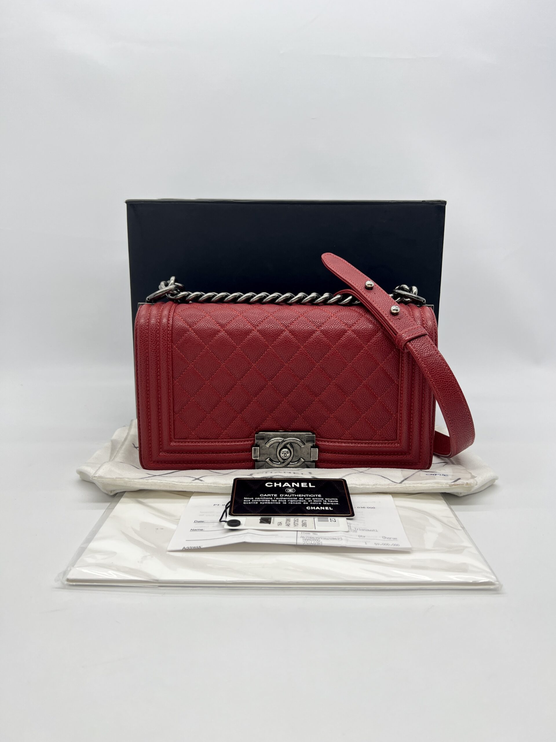 Chanel Boy 25 Caviar Red RHW