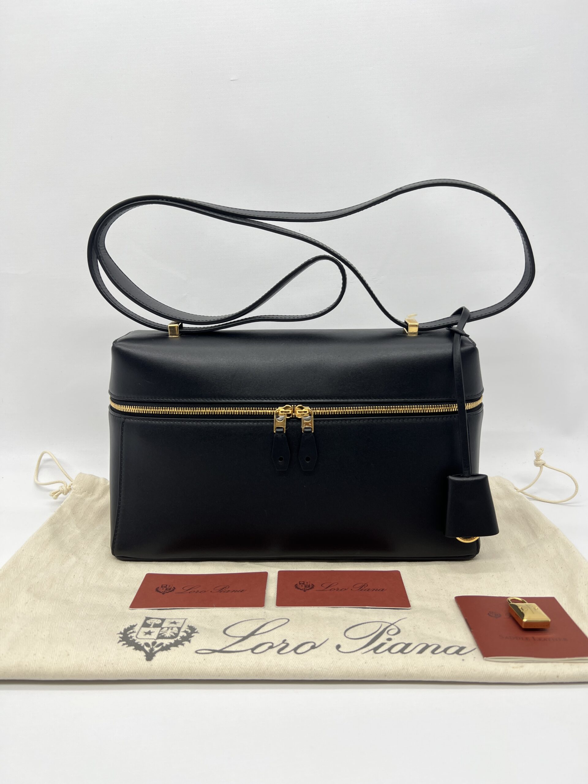 Loro Piana Extra Bag L27 Saddle Calfskin Black GHW