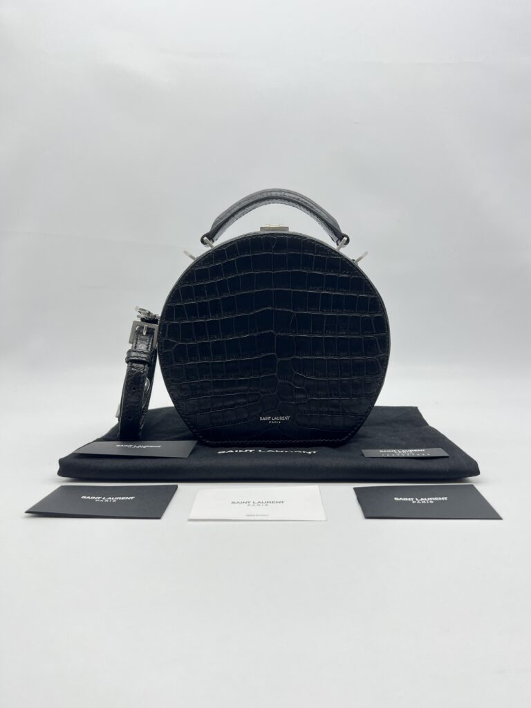 Saint Laurent Mica Hatbox Black Croco Embossed SHW
