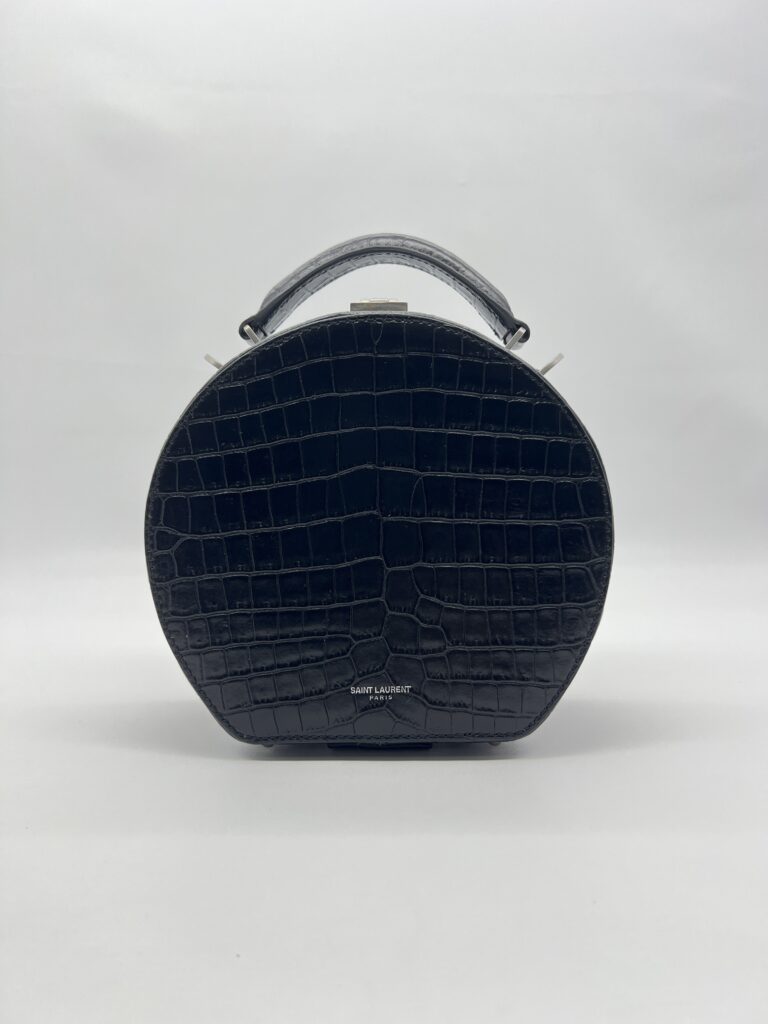 Saint Laurent Mica Hatbox Black Croco Embossed SHW