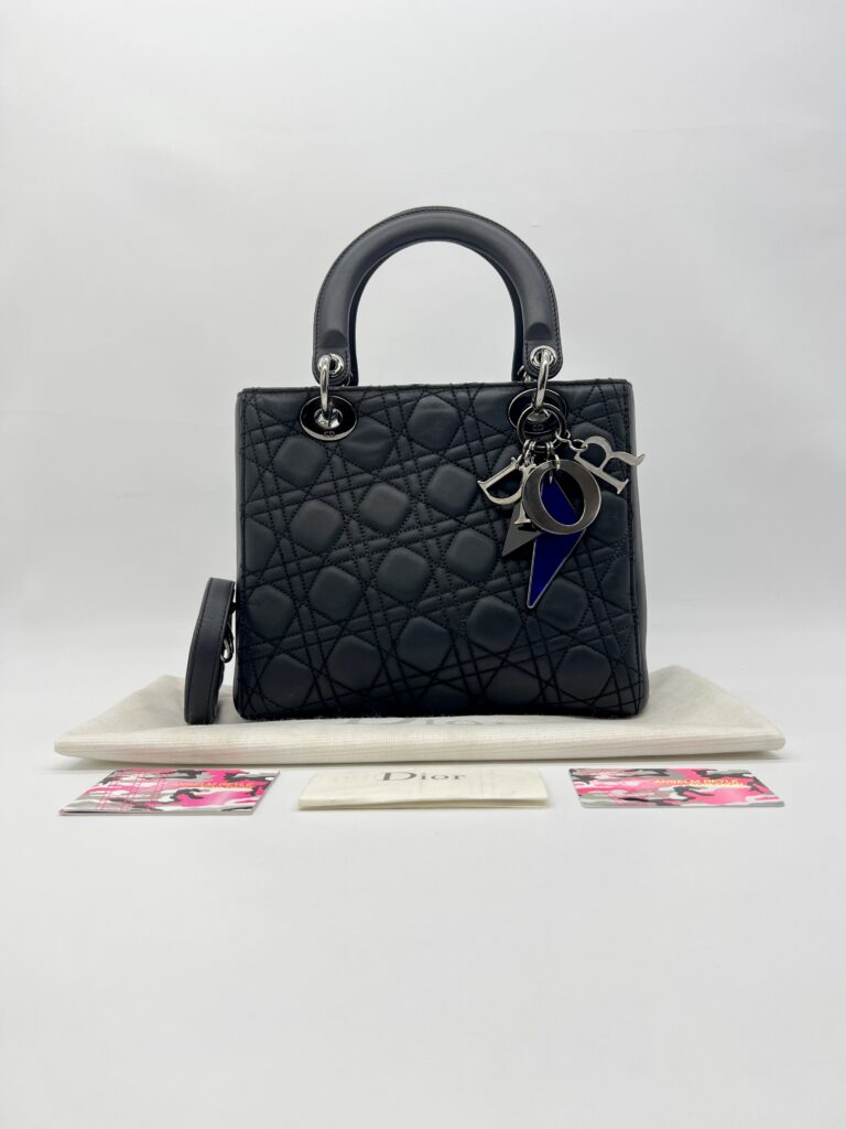 Dior Lady Dior x Anselm Reyle Calfskin Mate Noir RHW