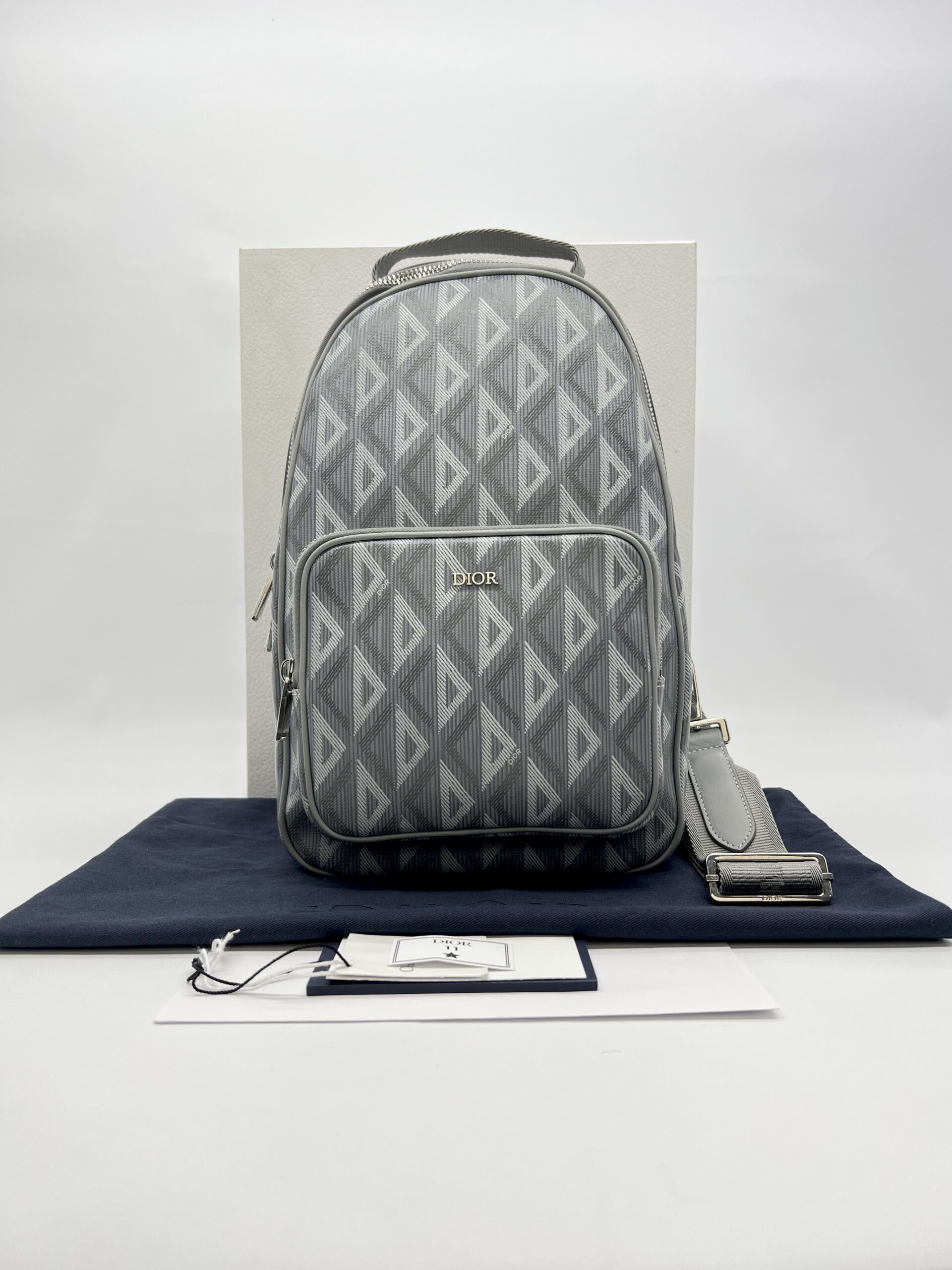 Dior Rider Sling Bag Diamond Coated Canvas Grey SHW