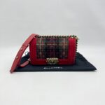 Chanel Boy Small Red Tartan Velvet GHW