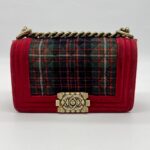 Chanel Boy Small Red Tartan Velvet GHW