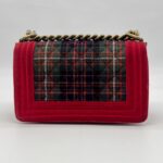 Chanel Boy Small Red Tartan Velvet GHW