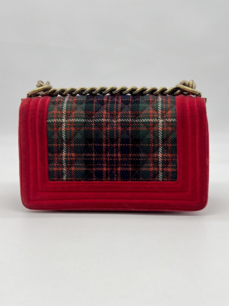 Chanel Boy Small Red Tartan Velvet GHW