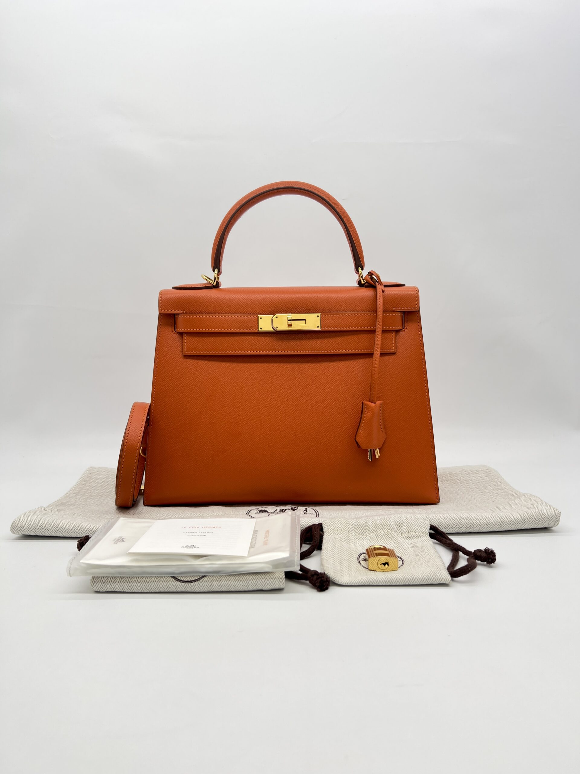 Hermes Kelly 28 Epsom Orange GHW