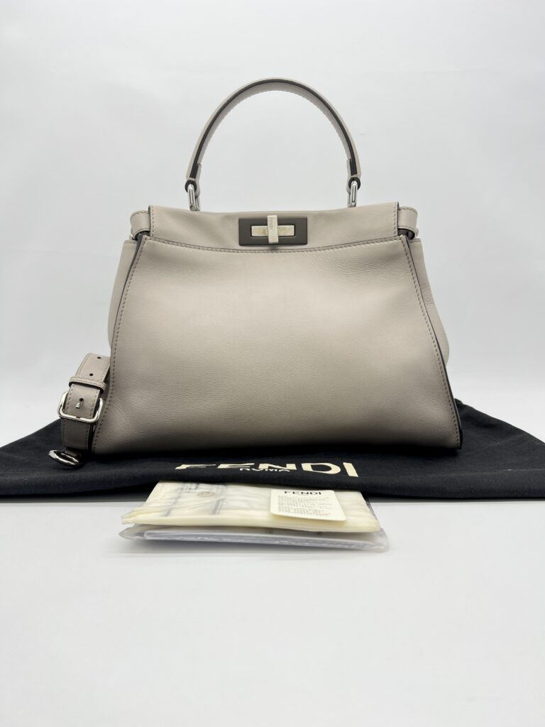 Fendi Peekaboo Medium Nappa Shiny Satchel Grigio Polvere