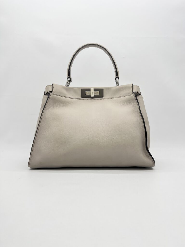Fendi Peekaboo Medium Nappa Shiny Satchel Grigio Polvere