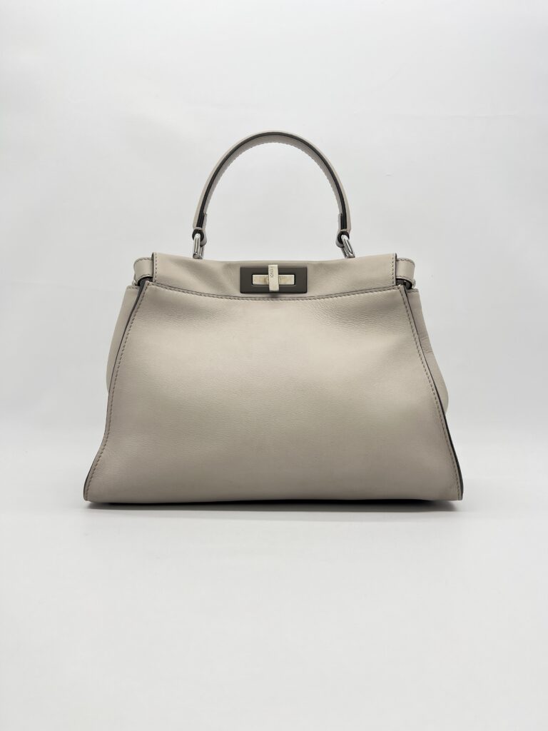 Fendi Peekaboo Medium Nappa Shiny Satchel Grigio Polvere
