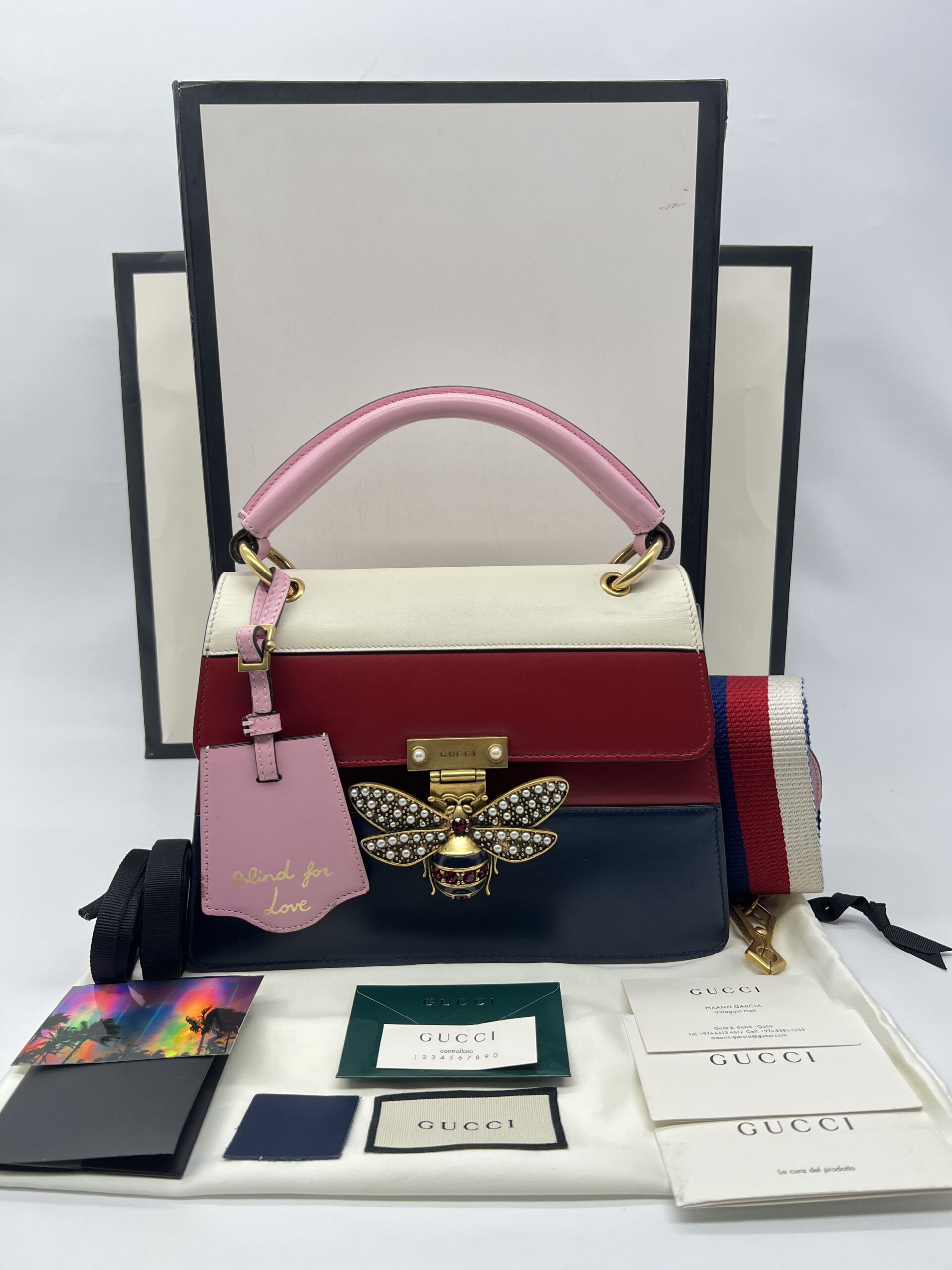 Gucci Queen Margaret Top Leather White/Red/Blue GHW