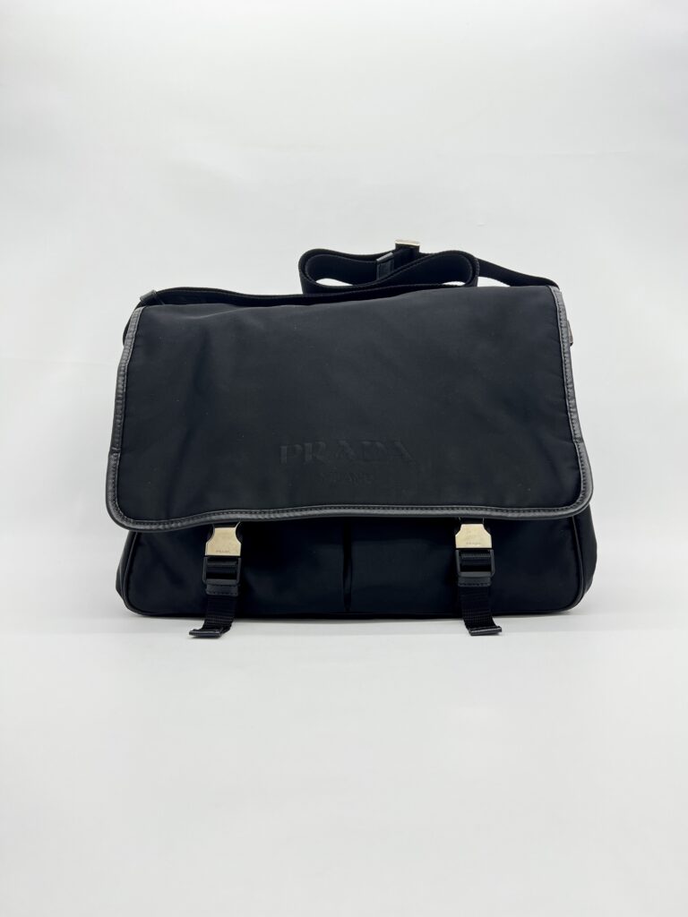 Prada Flap Messenger Bag Tessuto Saffiano Nylon Black SHW