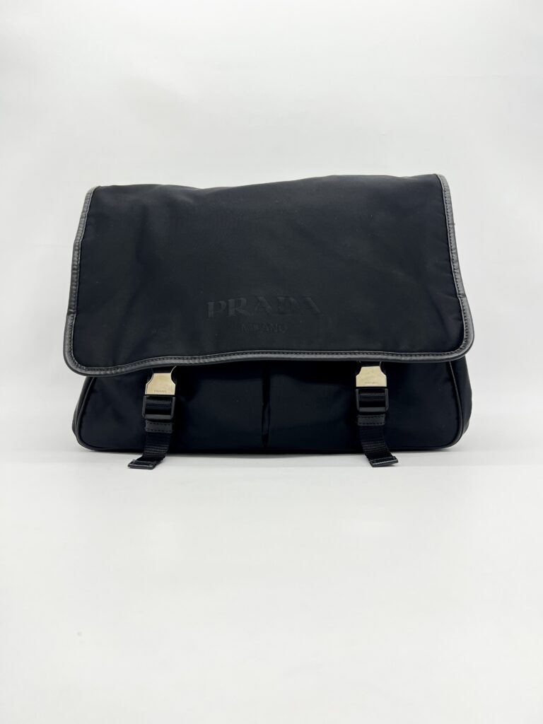 Prada Flap Messenger Bag Tessuto Saffiano Nylon Black SHW