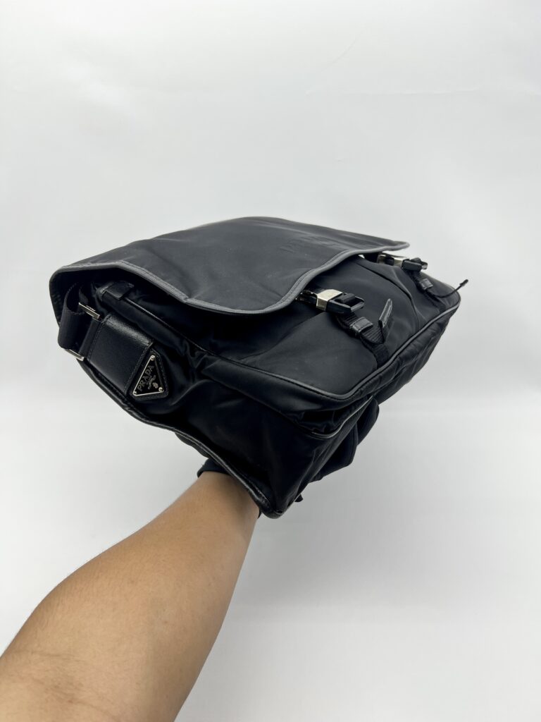 Prada Flap Messenger Bag Tessuto Saffiano Nylon Black SHW