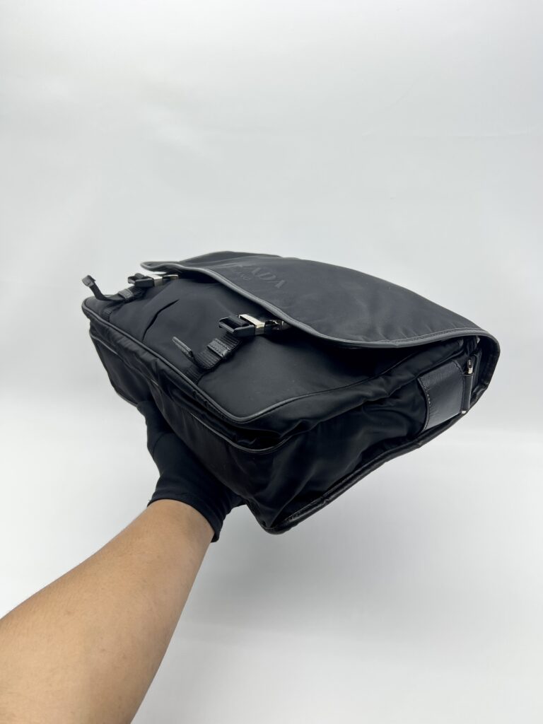 Prada Flap Messenger Bag Tessuto Saffiano Nylon Black SHW